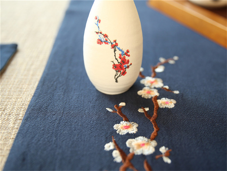 匠心啟航閱讀刺繡花桌旗梅花茶席布藝禪意
