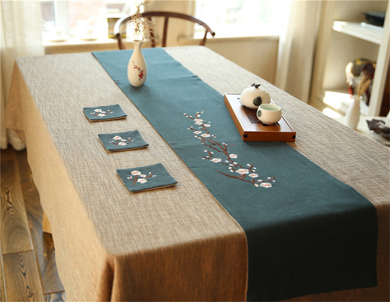 匠心啟航閱讀刺繡花桌旗梅花茶席布藝禪意