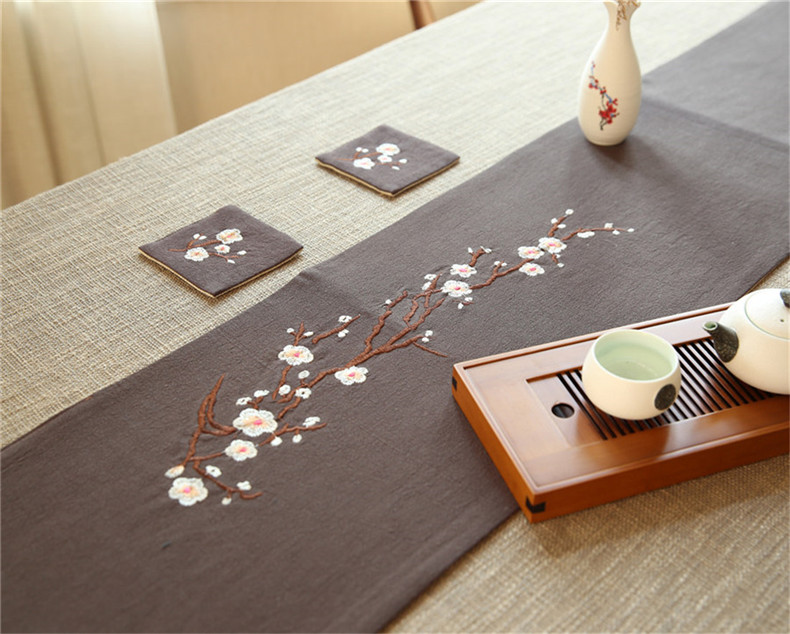 匠心啟航閱讀刺繡花桌旗梅花茶席布藝禪意