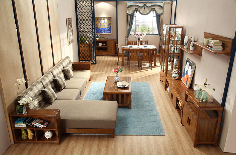 現(xiàn)代新中式實(shí)木橡膠木沙發(fā)組合