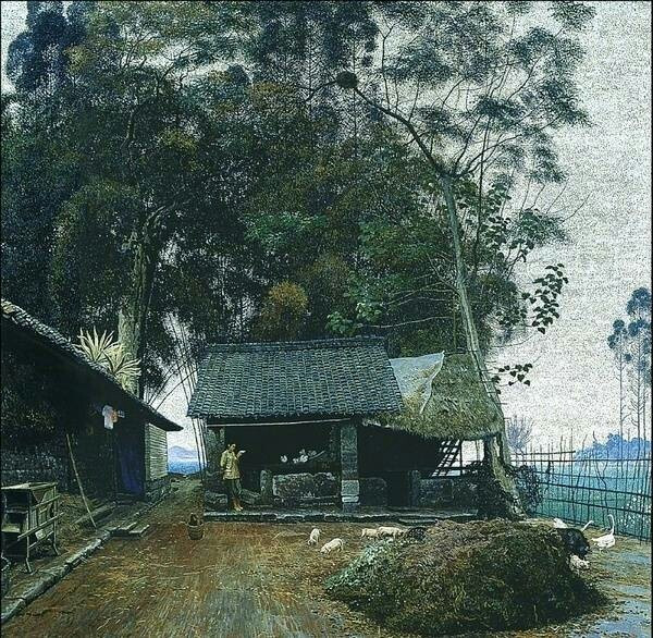 匠心啟航閱讀山水村莊油畫插畫