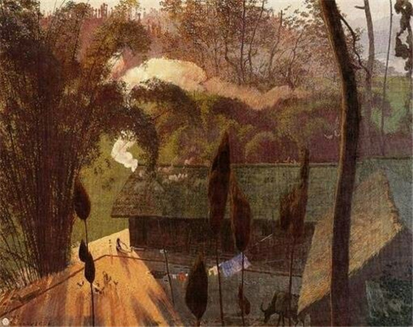 匠心啟航閱讀山水村莊油畫插畫