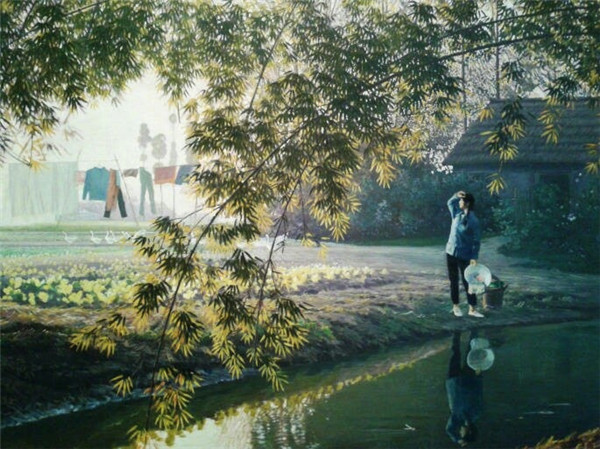 匠心啟航閱讀山水村莊油畫插畫