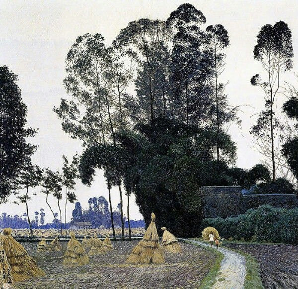 匠心啟航閱讀山水村莊油畫插畫