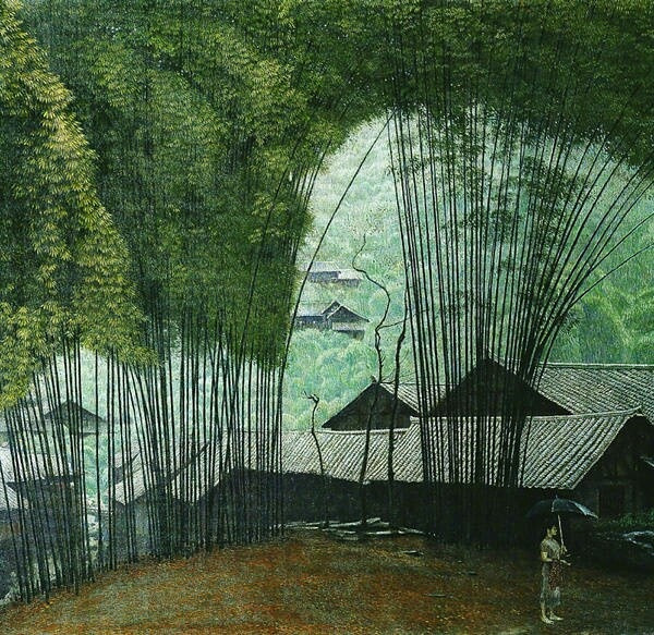 匠心啟航閱讀山水村莊油畫插畫