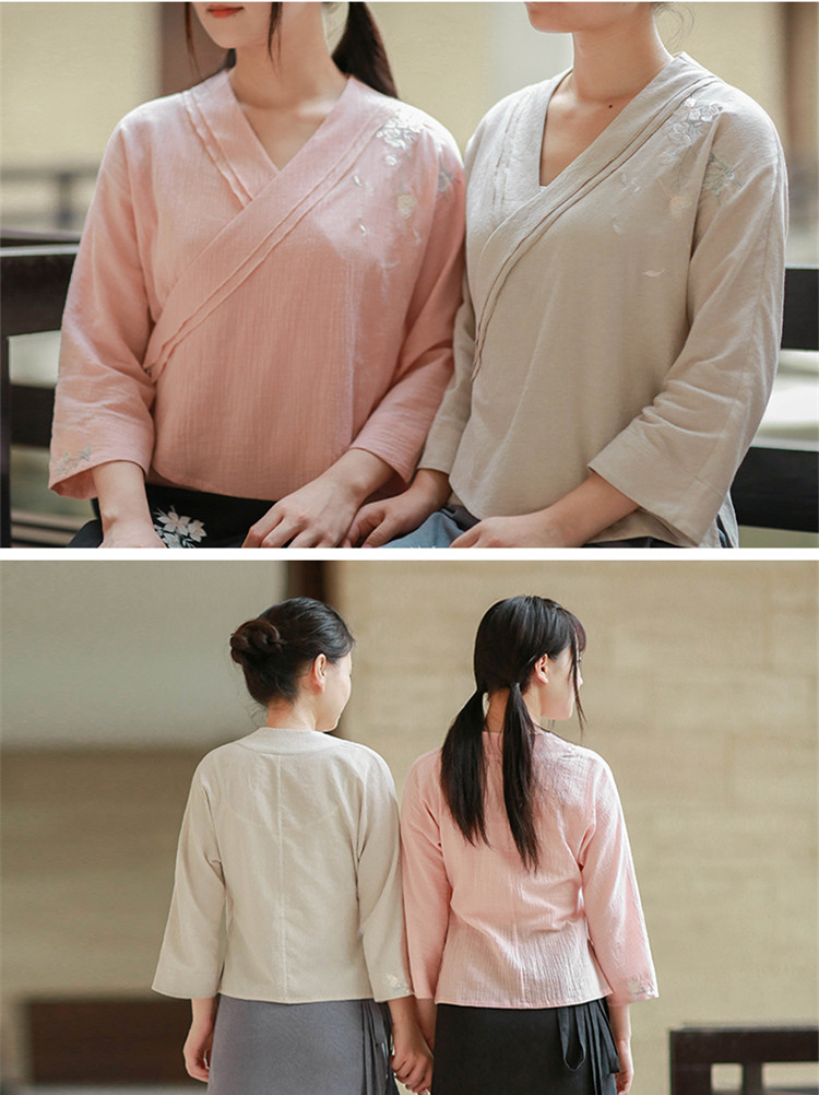 匠心啟航閱讀設(shè)計(jì)刺繡漢元素交領(lǐng)棉麻上衣