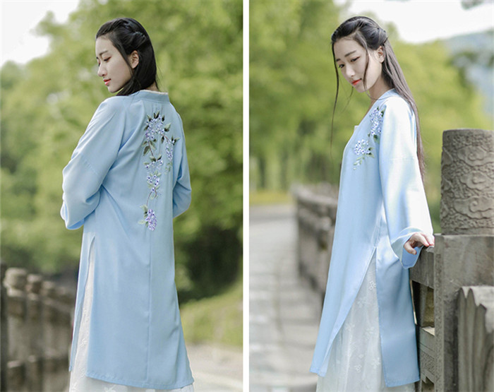  匠心啟航閱讀設計刺繡漢元素長款褙子