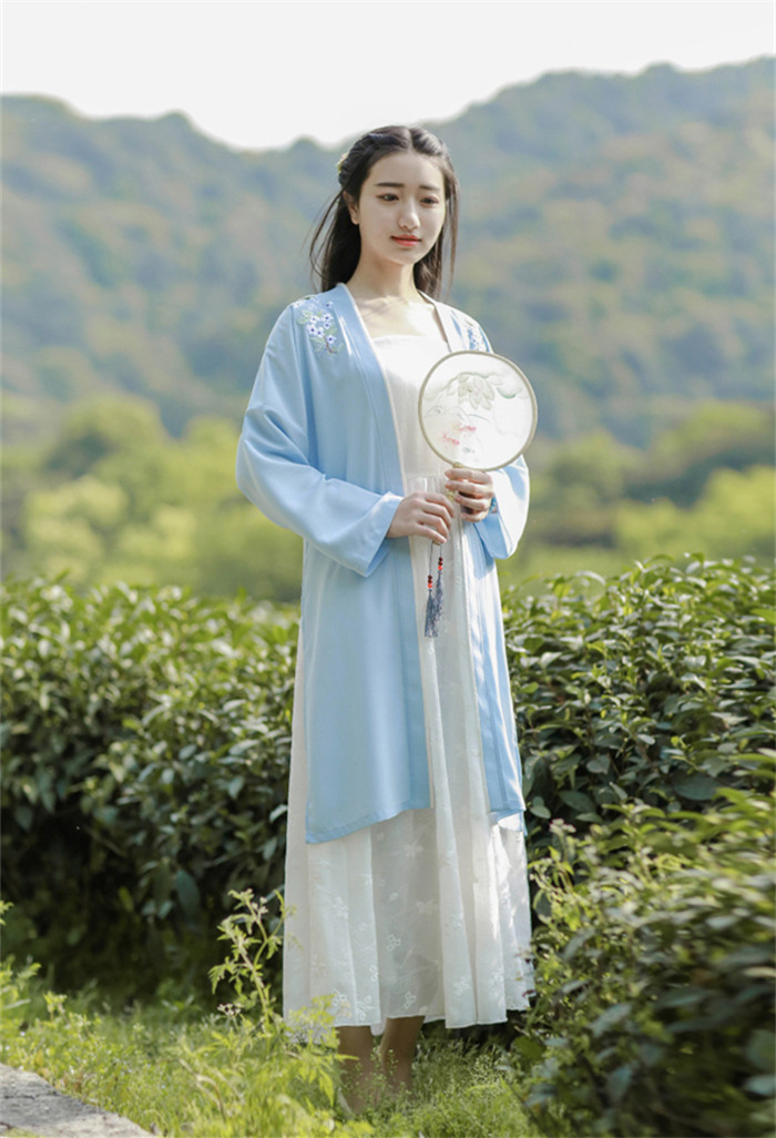  匠心啟航閱讀設計刺繡漢元素長款褙子