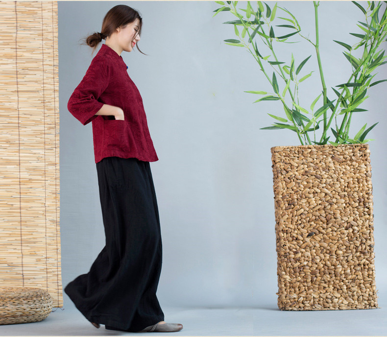 暗紅色中式外套女長袖盤扣上衣