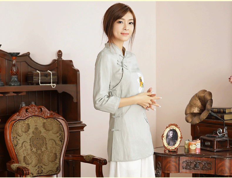 唐裝女夏秋裝棉麻服飾盤(pán)扣手繪禪意