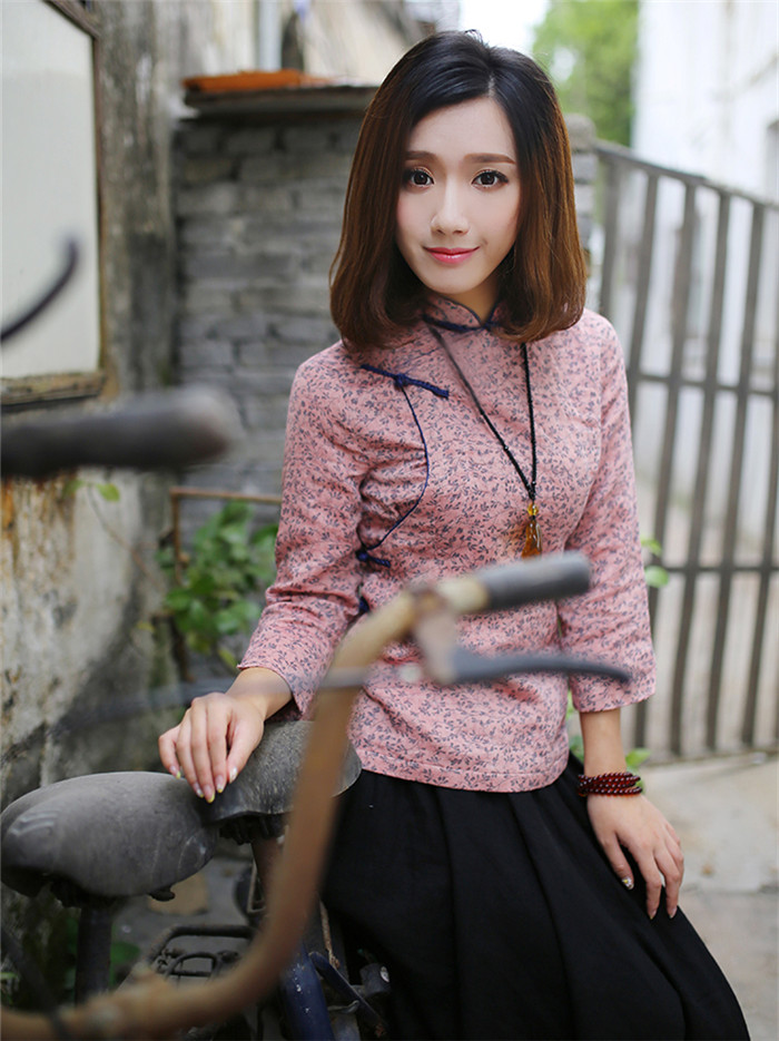 唐裝上衣女秋裝民國風(fēng)棉茶服長袖