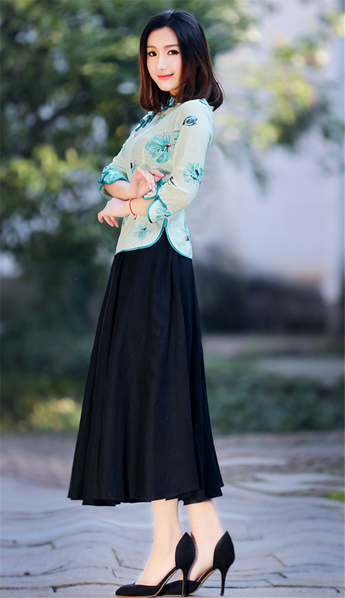 春秋裝中式唐裝女印花長(zhǎng)袖