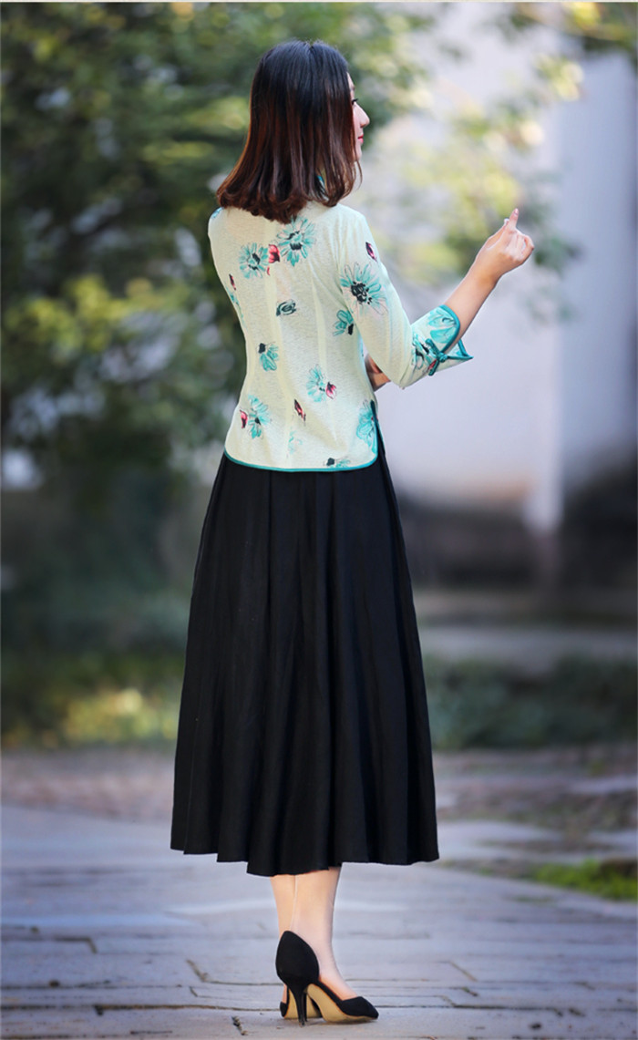 春秋裝中式唐裝女印花長(zhǎng)袖