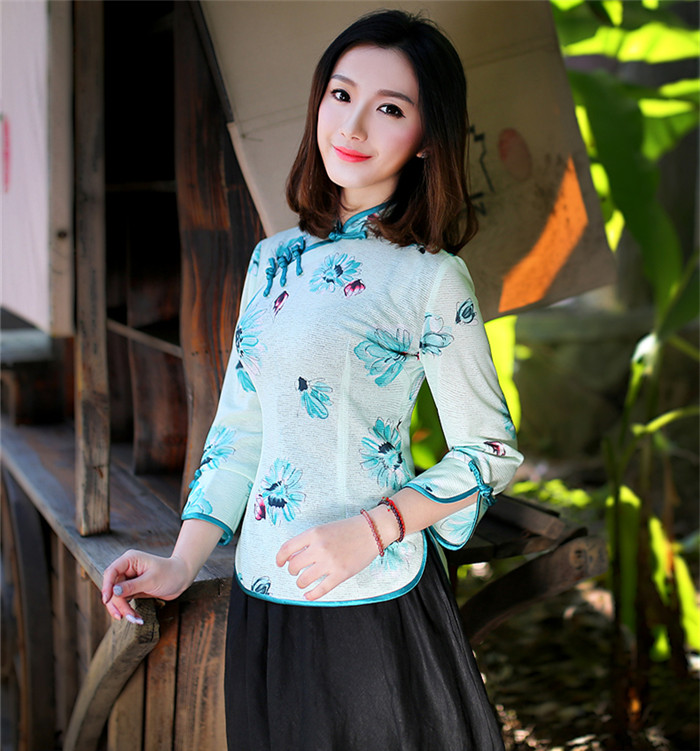春秋裝中式唐裝女印花長(zhǎng)袖