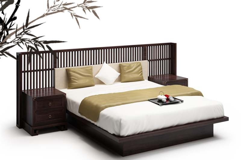 中式實(shí)木雙人床1.8米大床，簡(jiǎn)約現(xiàn)代樣板房家具