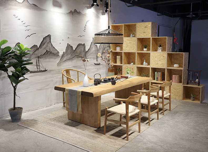 復(fù)古純實(shí)木茶桌椅組合，仿古簡(jiǎn)約功夫茶臺(tái)