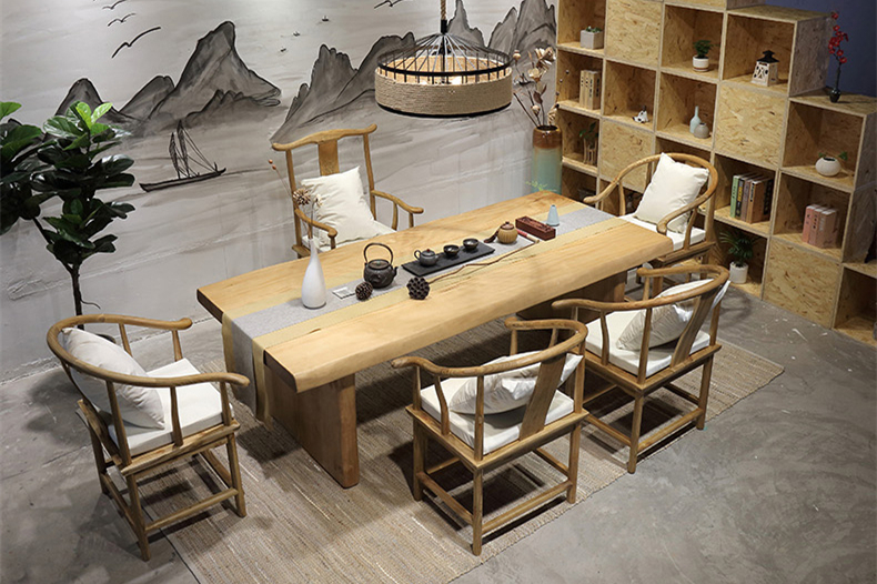 復(fù)古純實(shí)木茶桌椅組合，仿古簡(jiǎn)約功夫茶臺(tái)