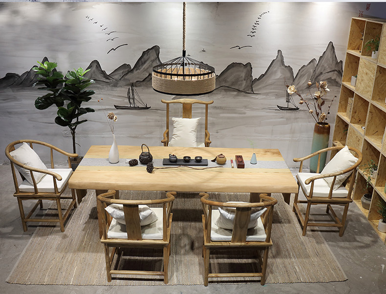 復(fù)古純實(shí)木茶桌椅組合，仿古簡(jiǎn)約功夫茶臺(tái)