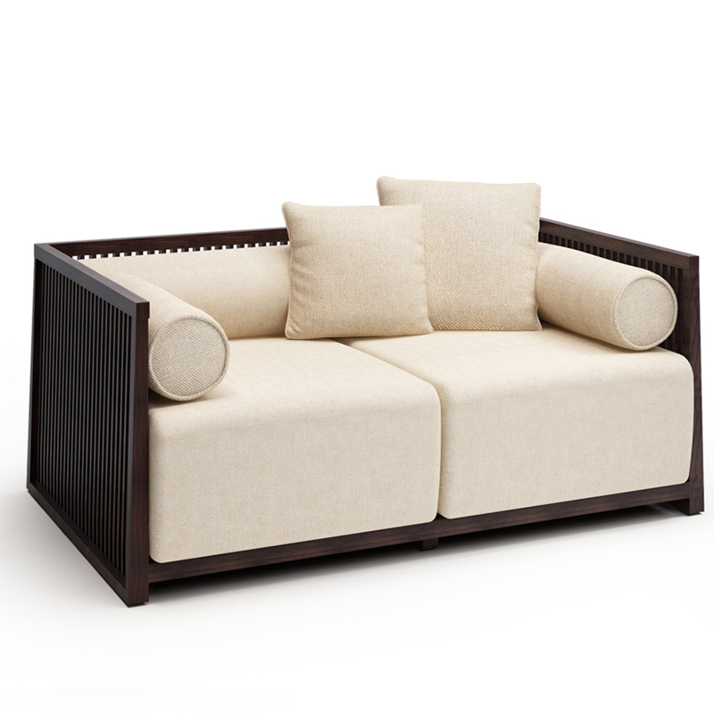 中式實(shí)木沙發(fā)組合，簡(jiǎn)約現(xiàn)代客廳布藝沙發(fā)