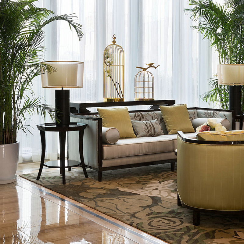 沙發(fā)組合客廳布藝三人沙發(fā)，新中式實木