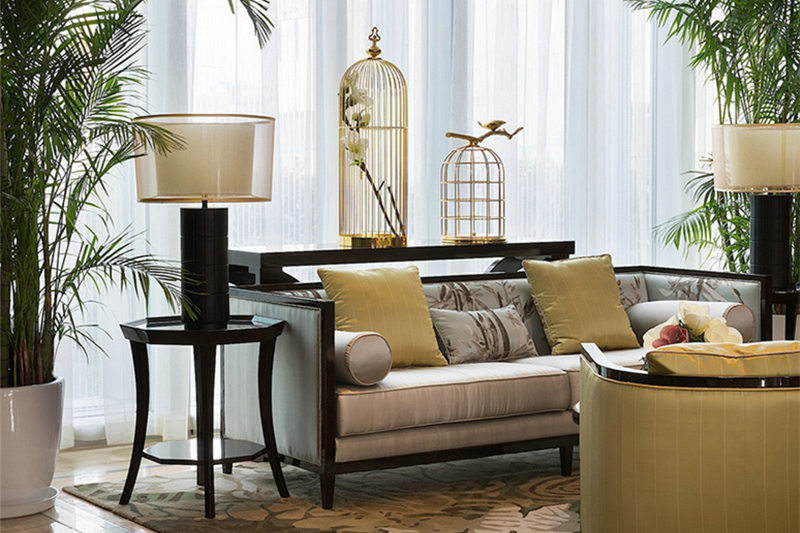 沙發(fā)組合客廳布藝三人沙發(fā)，新中式實木