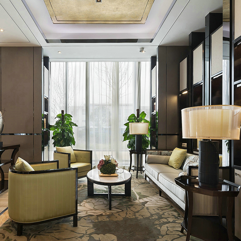 沙發(fā)組合客廳布藝三人沙發(fā)，新中式實木