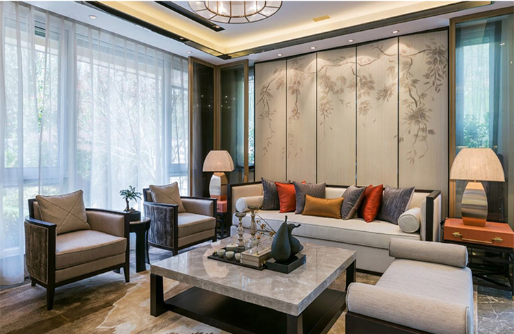 現(xiàn)代新中式樣板房沙發(fā)，簡(jiǎn)約布藝沙發(fā)