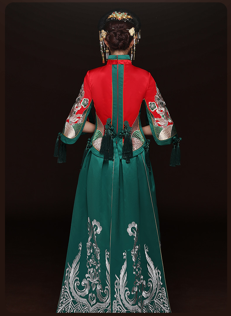 秋季新款紅色敬酒服，改良旗袍長(zhǎng)款