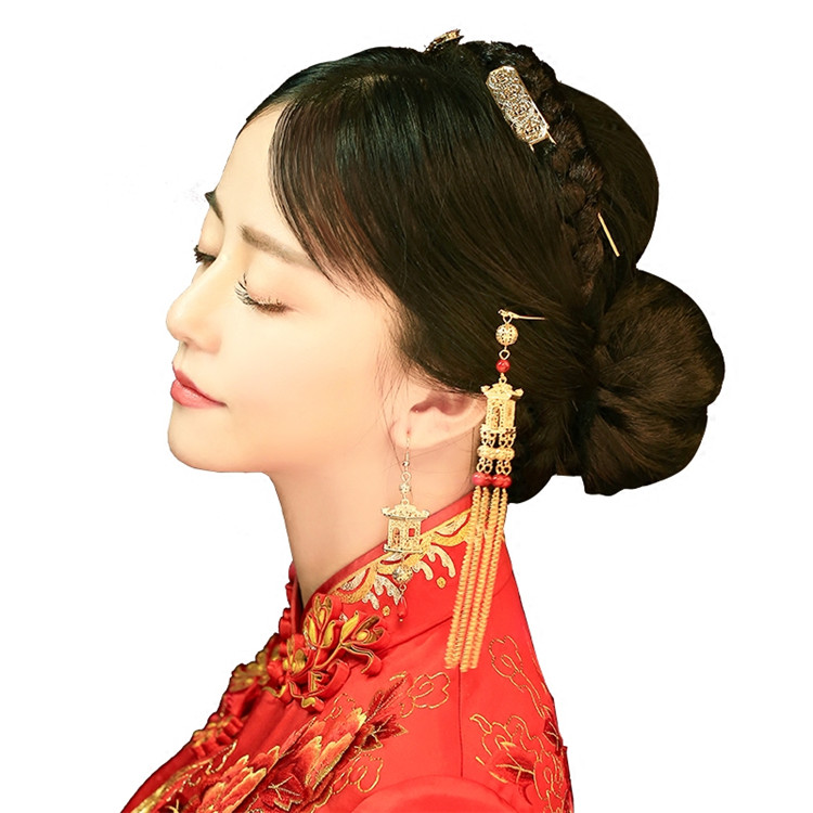 新娘中式金色流蘇發(fā)飾，古裝發(fā)梳步搖