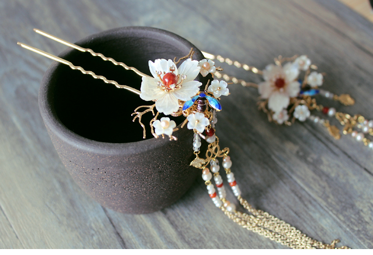 古典手工發(fā)簪，燒藍(lán)景泰藍(lán)帶流蘇發(fā)釵