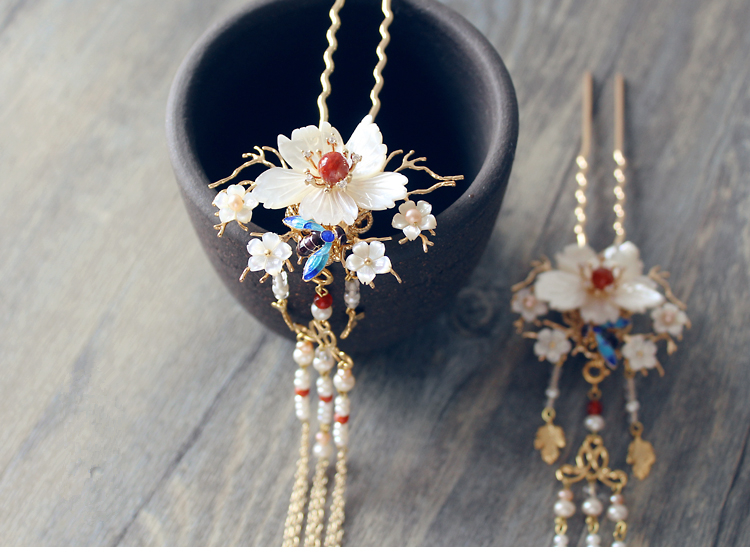 古典手工發(fā)簪，燒藍(lán)景泰藍(lán)帶流蘇發(fā)釵