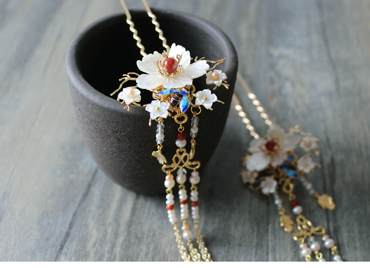 古典手工發(fā)簪，燒藍(lán)景泰藍(lán)帶流蘇發(fā)釵