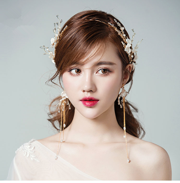 水晶頭花發(fā)箍頭飾，精美金色古典發(fā)飾