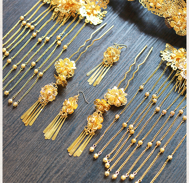 女子金色流蘇古風(fēng)頭飾，鳳冠配飾品