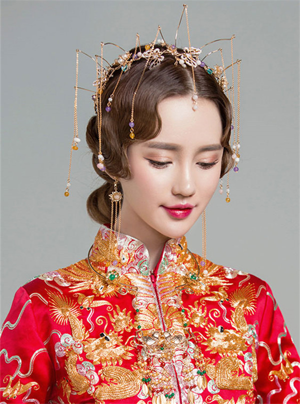 中式古典純手工發(fā)飾，婚禮頭飾蝴蝶彩珠