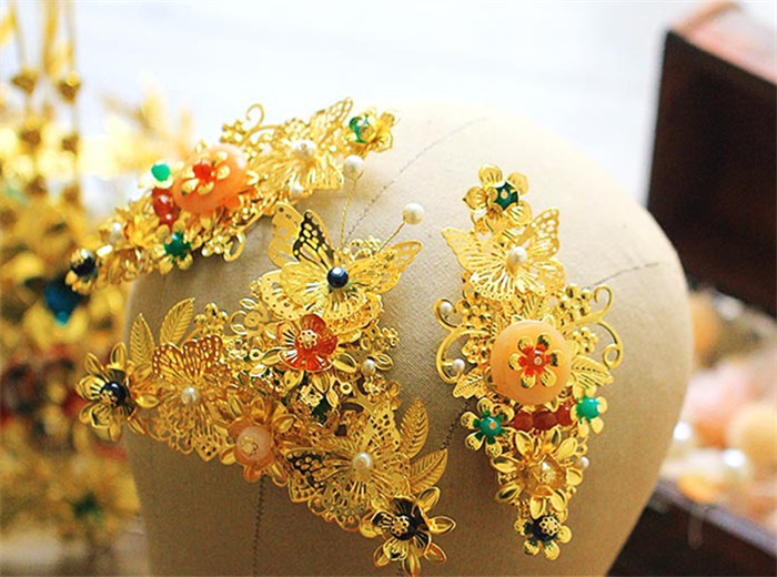 新娘古裝頭飾翠霞，中式婚禮發(fā)飾