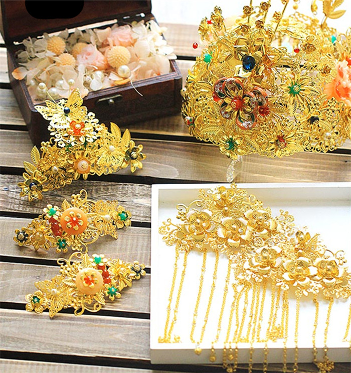 新娘古裝頭飾翠霞，中式婚禮發(fā)飾