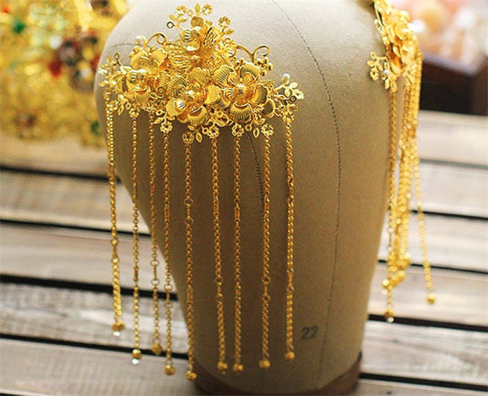 新娘古裝頭飾翠霞，中式婚禮發(fā)飾