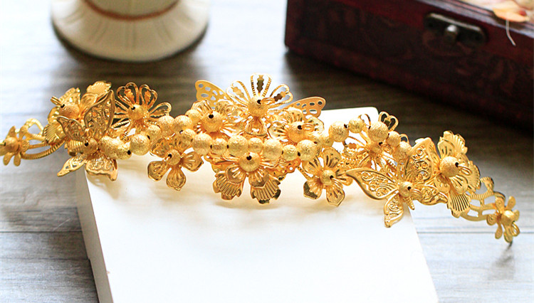 中式新娘步搖頭飾，金色古裝發(fā)飾套裝