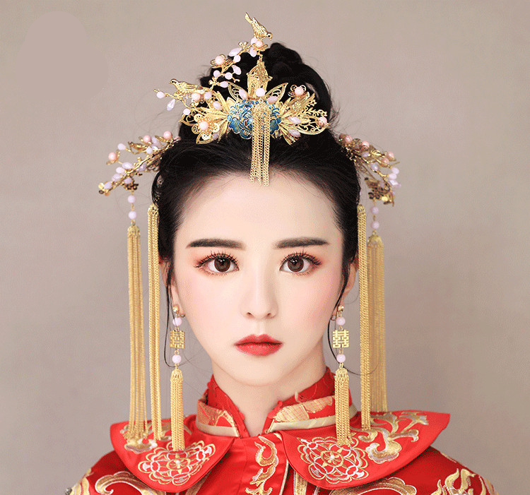 純手工精致金色流蘇發(fā)簪，新娘古風(fēng)頭飾