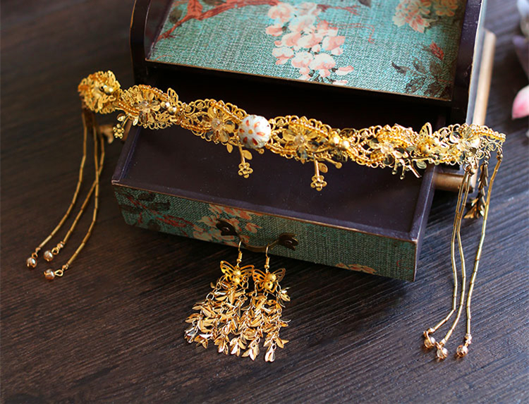 金色四件套古裝頭飾，古典韻味發(fā)飾