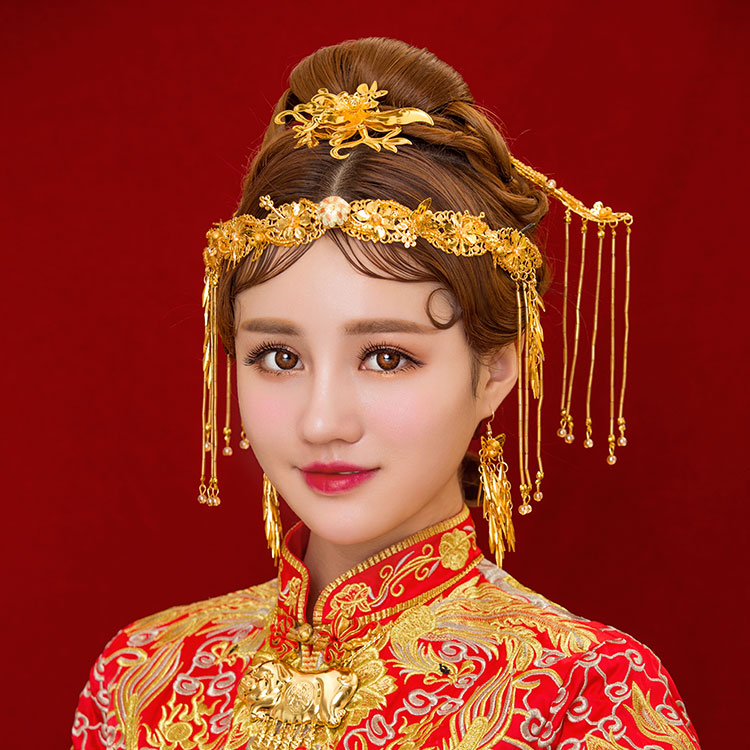 金色四件套古裝頭飾，古典韻味發(fā)飾