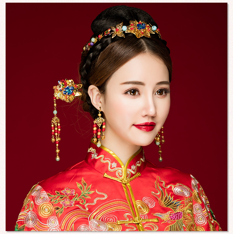 古典步搖新娘發(fā)飾，古式婚禮發(fā)簪