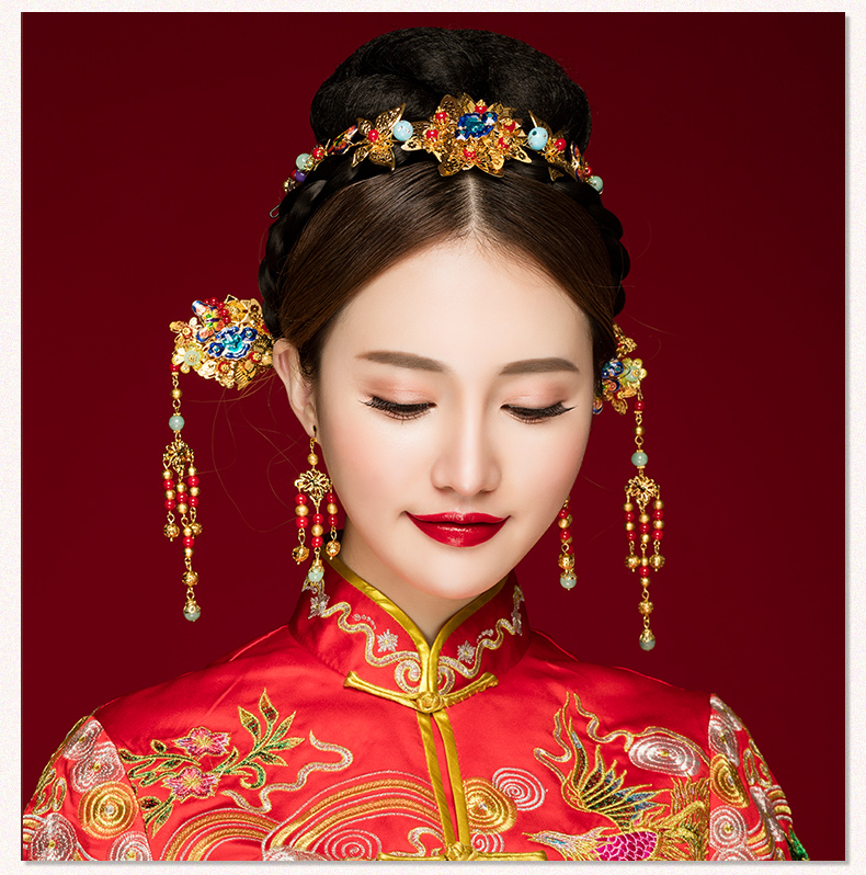 古典步搖新娘發(fā)飾，古式婚禮發(fā)簪