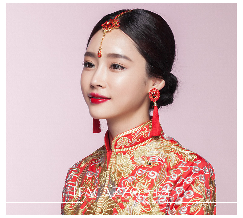 匠心啟航閱讀頭飾紅色眉心墜，古風(fēng)新娘妝額飾