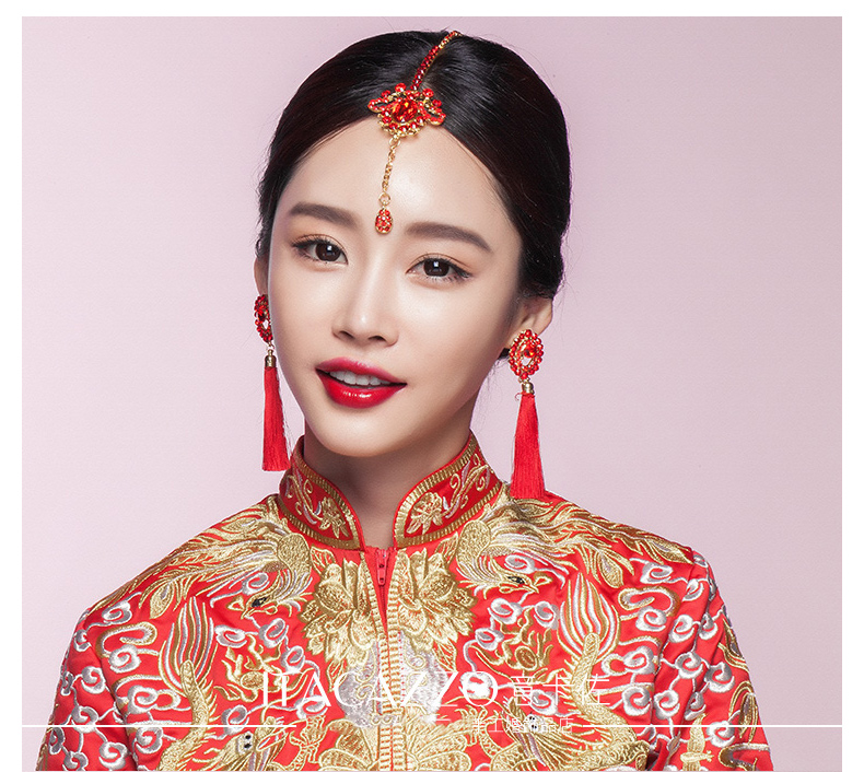 匠心啟航閱讀頭飾紅色眉心墜，古風(fēng)新娘妝額飾