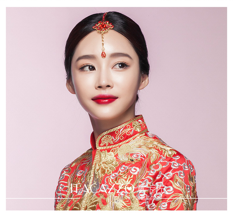 匠心啟航閱讀頭飾紅色眉心墜，古風(fēng)新娘妝額飾