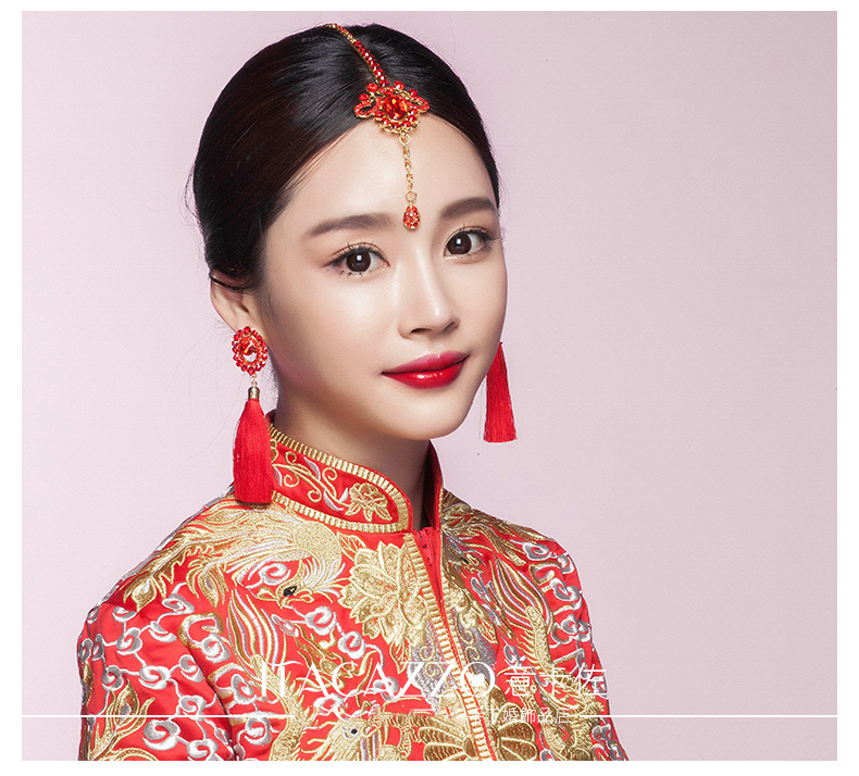 匠心啟航閱讀頭飾紅色眉心墜，古風(fēng)新娘妝額飾