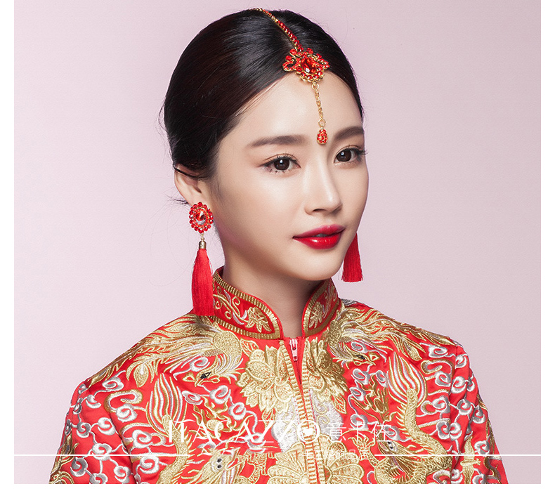 匠心啟航閱讀頭飾紅色眉心墜，古風(fēng)新娘妝額飾