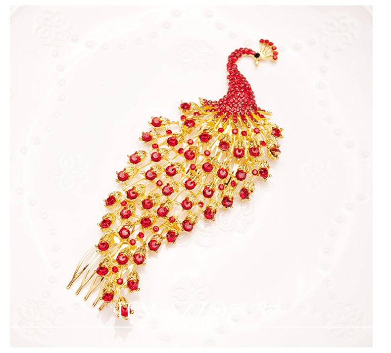 金色中式新娘鳳凰頭飾，盤發(fā)插梳敬酒服發(fā)飾